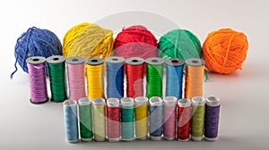 Multicolored threads, scissors and ruler.