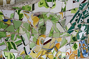 Multicolored tiles on the benches of Parc Guell