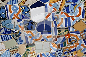 Multicolored tiles on the benches of Parc Guell