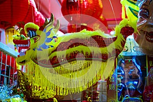 Multicolored tinsel on the shelves of the Chinese Bazaar in Singapore on the eve of the new year