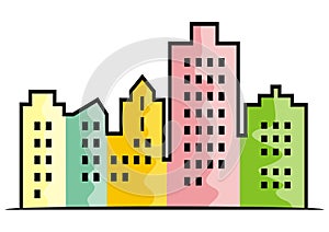 Rainbow City, colored plasters, vector illustration photo