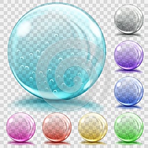 Multicolored transparent glass spheres with air bubbles