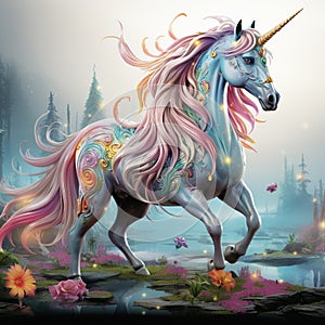 Multicolored Unicorn galloping. Dreem unicorn