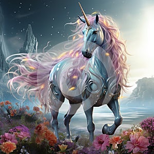 Multicolored Unicorn galloping. Dreem unicorn