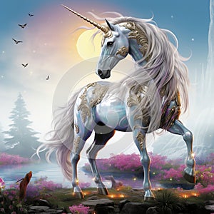 Multicolored Unicorn galloping. Dreem unicorn illustration