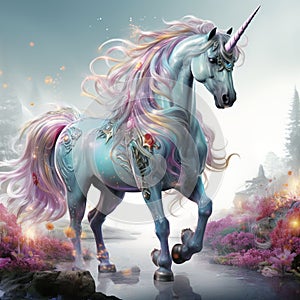 Multicolored Unicorn galloping. Dreem unicorn illustration