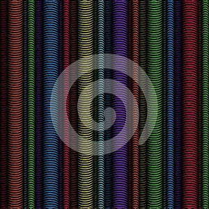 Multicolored vertical spiral stripes pipes, abstract seamless pattern, geometric ornament, grunge rainbow optical illusion.