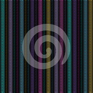 Multicolored vertical spiral stripes pipes, abstract seamless pattern, geometric ornament, grunge rainbow optical illusion.