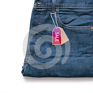 Multicolored Vivid Tag Price With White Sale Inscription On Jeans. Template Design, Final Sale Special Offer