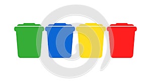 Multicolored waste containers, separate collection of garbage icons, sorting of household