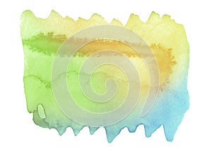 Multicolored watercolor stains in pastel colors with natural stains of paper-based paint. Isolated frame for design.