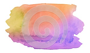 Multicolored watercolor stains in pastel colors with natural stains of paper-based paint. Isolated frame for design.