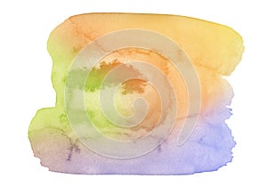 Multicolored watercolor stains in pastel colors with natural stains of paper-based paint. Isolated frame for design.