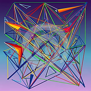 Multicolored wireframe geometric structure composed of