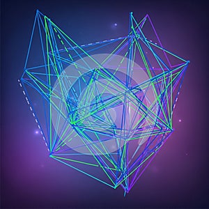 Multicolored wireframe geometric structure composed of