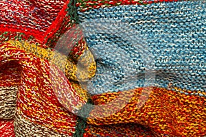 Multicolored wool cloth texture in close up view