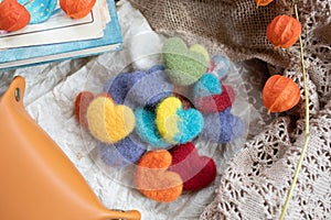 Multicolored wool hearts