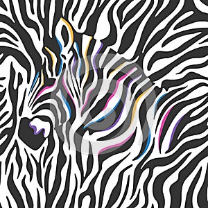 Multicolored zebra head abstract pattern. Modern Seamless print for wallpaper, apparel, textile, wrapping paper, etc