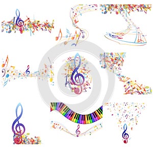 Multicolour musical notes staff set