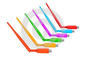 Multicolour Wireless USB 3G, 4G Modems. 3d Rendering