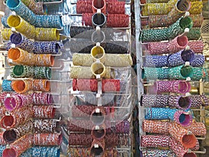 Multicoloured bangles in bangle shop