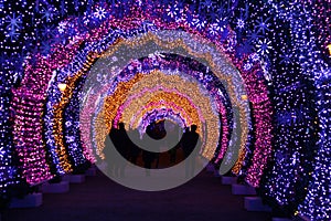 Multicoloured Christmas tunnel in Moscow