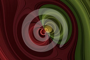 Multicoloured curved lines with spherical effect, abstract red and green background