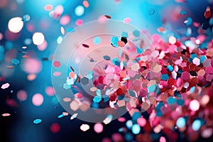 Multicoloured festive confetti. Banner or background with copy space