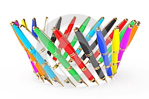 Multicoloured Fountain Writing Pens. 3d Rendering