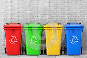 Multicoloured Garbage Trash Bins. 3d Rendering