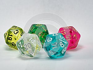 Multicoloured group of polyhedral dice