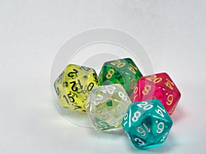 Multicoloured group of polyhedral dice