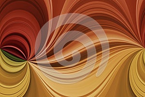 Multicoloured horizontal curved lines with spherical effect, abstract yellow and red background