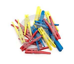 Multicoloured plastic clothes pegs