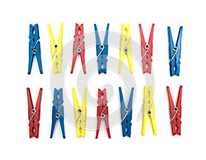 Multicoloured plastic clothes pegs