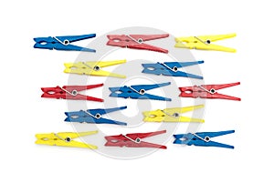 Multicoloured plastic clothes pegs