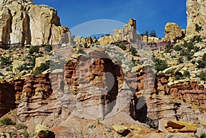 Multicoloured rock towers and formations