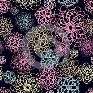 Multicoloured seamless pattern with lacy flowers