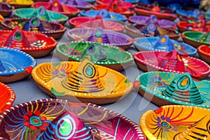 Multicoloured Traditional Mexican Sombrero Hat Ashtrays on a Market Stall in Tepotzlan