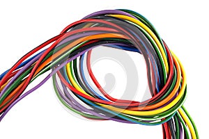 Multicoloured wire on a white background