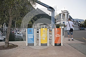 The multicoulored trash containers