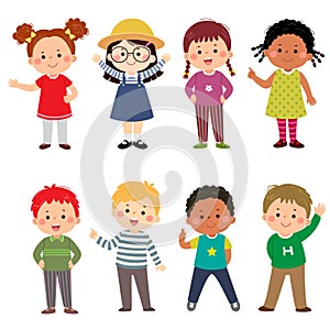 Multicultural children in different positions isolated on white background