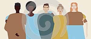 Multicultural friends isolated, different skin color, flat vector stock illustration with african, european, asian and arabic