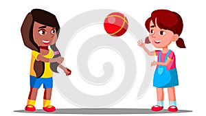 Multicultural Group Of Children Playing Together Vector. Isolated Illustration