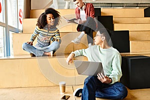 A multicultural group of students, including