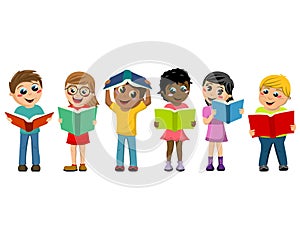 Multicultural kids children playing reading books isolated photo