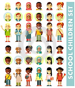 Different school children avatars set in flat style