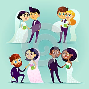 Multicultural wedding couples.