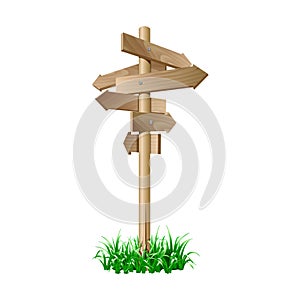 Multidirectional wooden road signpost with arrows