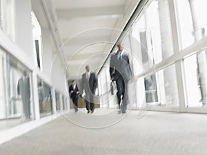 Multiethnic Businessmen Walking In Office Corridor